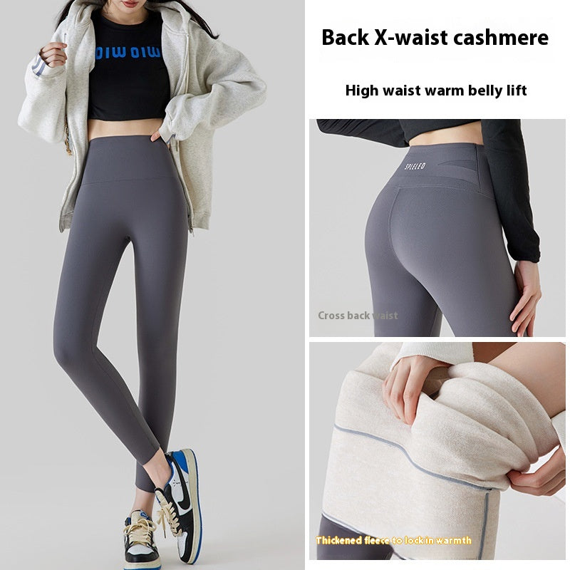 Hoge taille kasjmier leggings, warme winterbroek van effen pluche, modieuze slim fit broek voor dames.