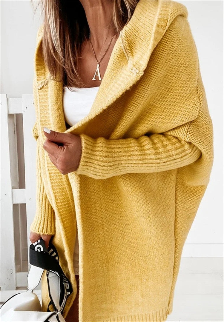 Modieus vest met vleermuismouwen en capuchon, oversized, losvallend model, effen kleur, dameskleding