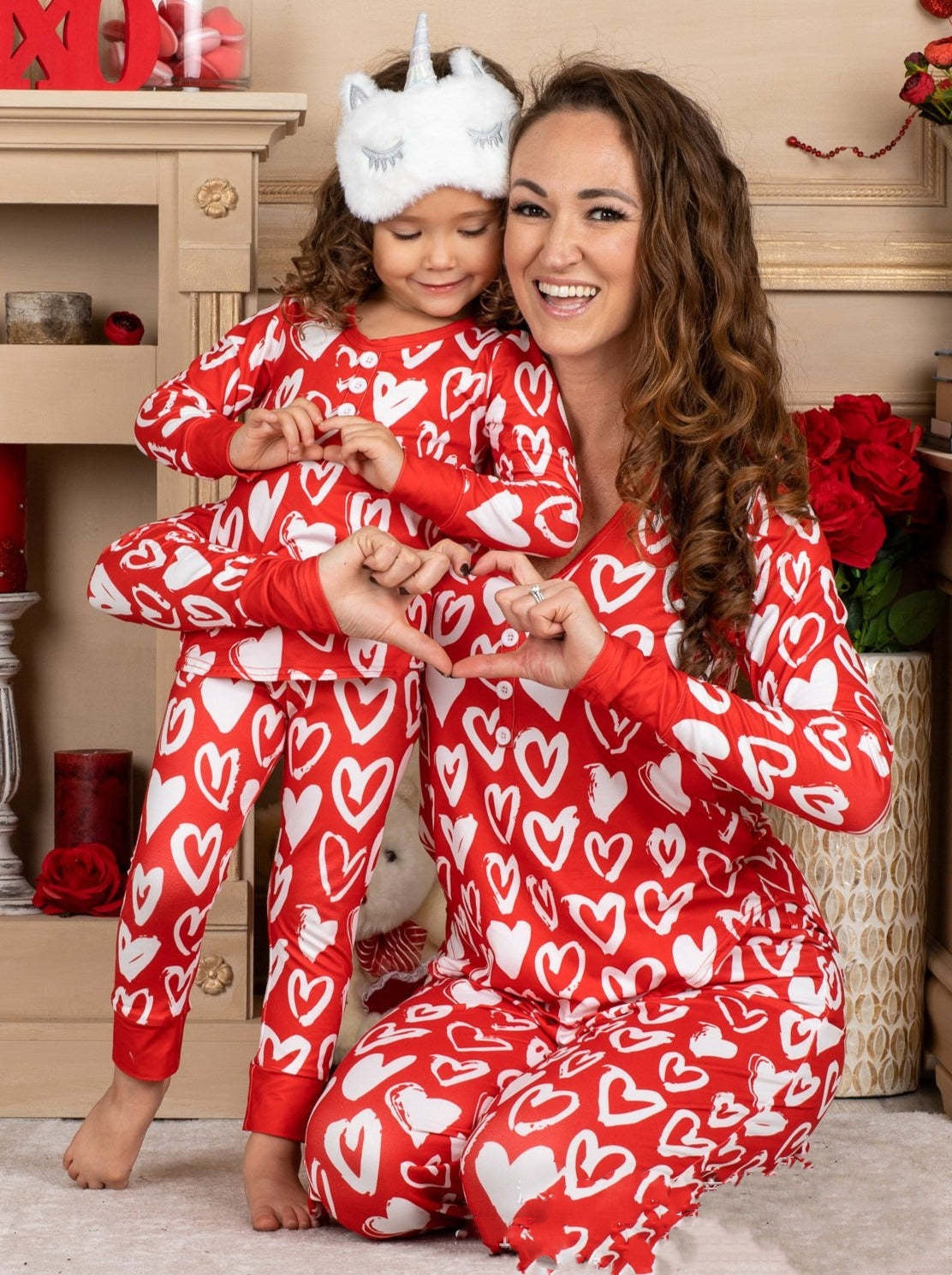 Beauty Clothing Valentine's Day Heart Printing Leisure Pajamas Parent-child Suit