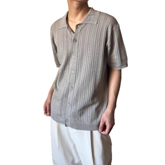 Hollow-out Vintage Lapel Knit Sweater For Men