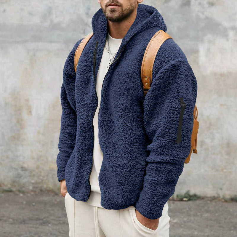 Plush Hooded Jacket Men's Autumn And Winter Fleece Double-sided Wear