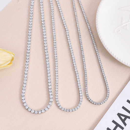 4 mm Zirkon Tennisketting voor mannen en vrouwen, lichte luxe, modieuze accessoires, veelzijdige ketting
