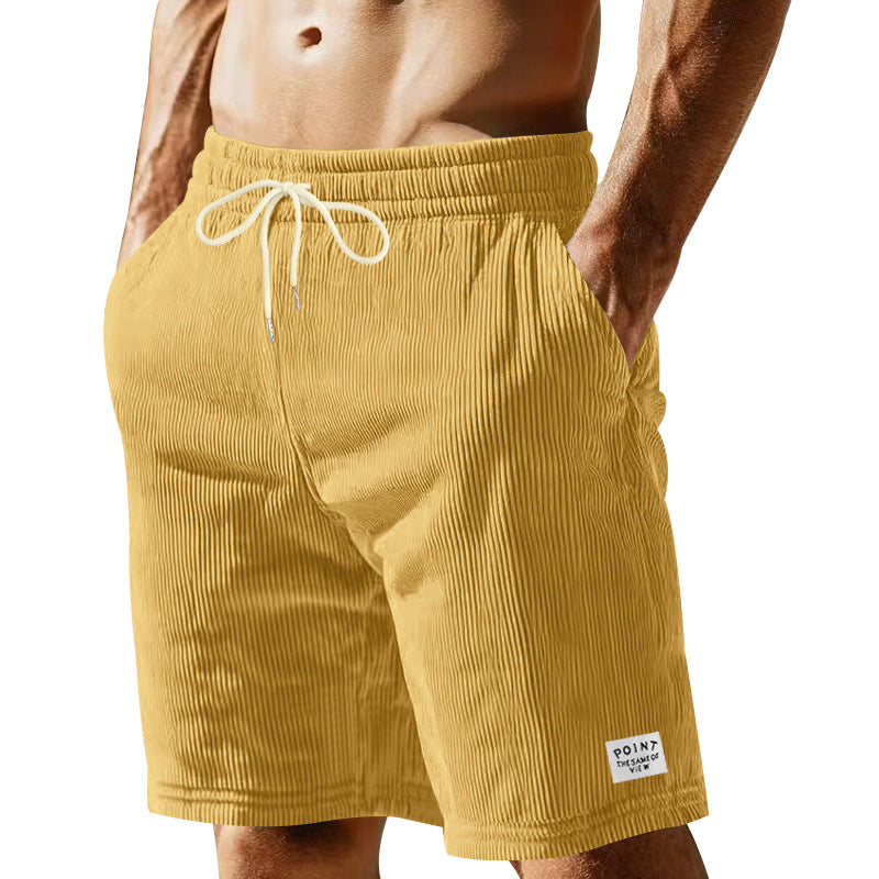 Solid-color Lace-up Loose-fit Straight-leg Mens Shorts For Summer