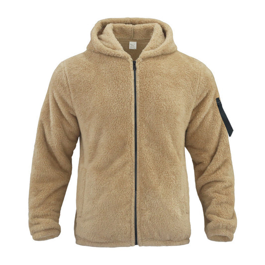 Plush Hooded Jacket Men's Autumn And Winter Fleece Double-sided Wear