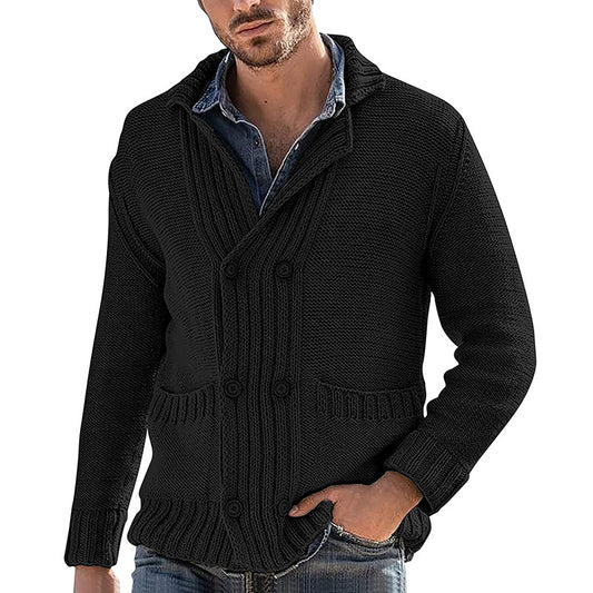 Men's Fashion Solid Color Lapel Long Sleeve Knit Jacket