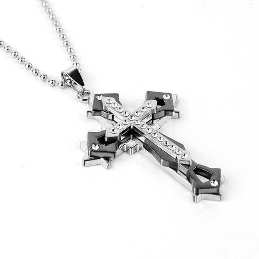 Korean men Cross Necklace titanium multi Diamond