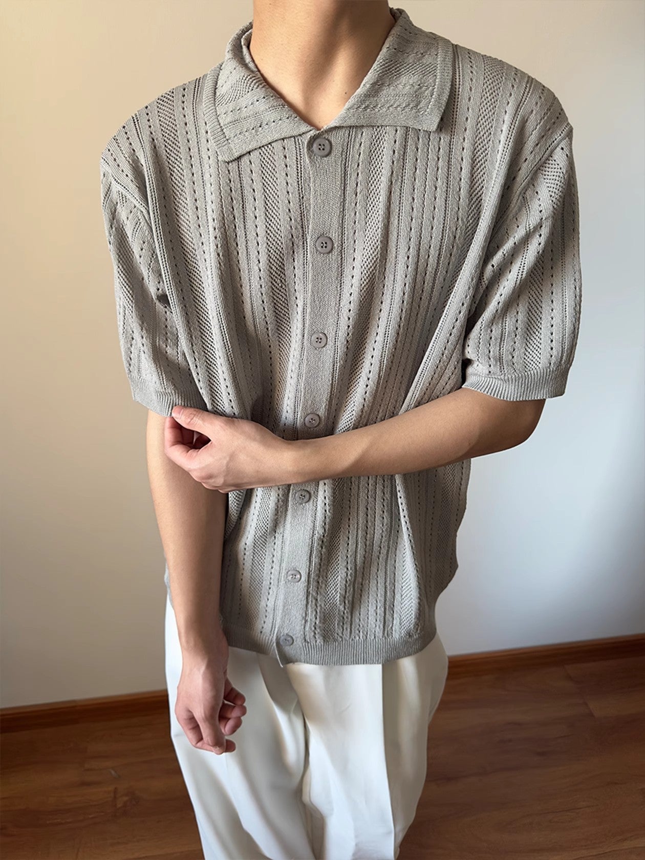 Hollow-out Vintage Lapel Knit Sweater For Men