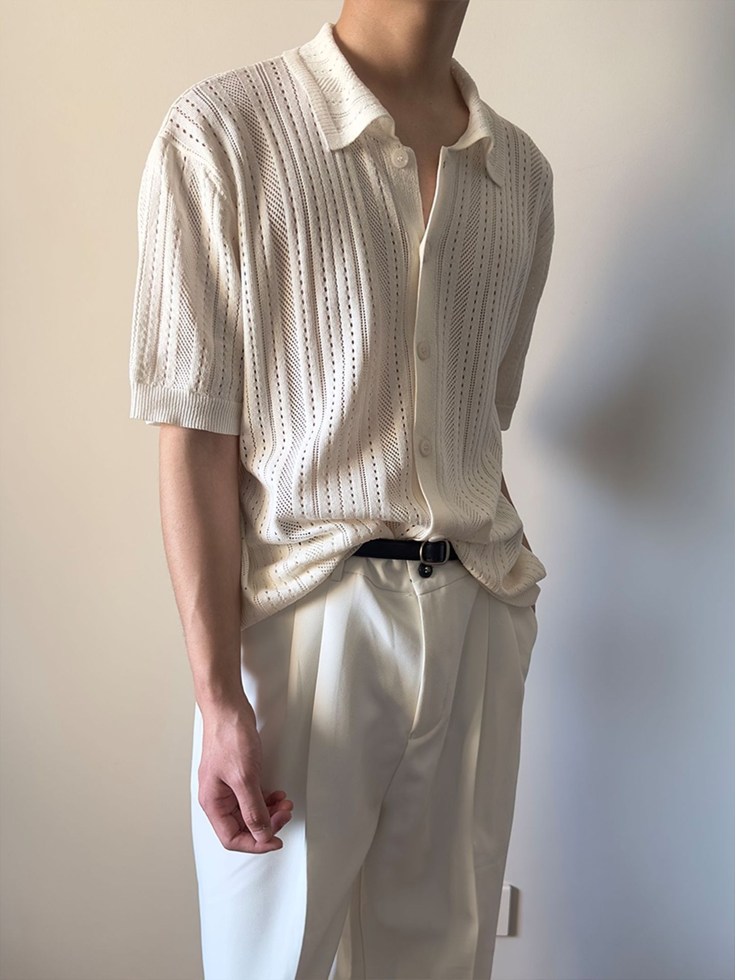 Hollow-out Vintage Lapel Knit Sweater For Men