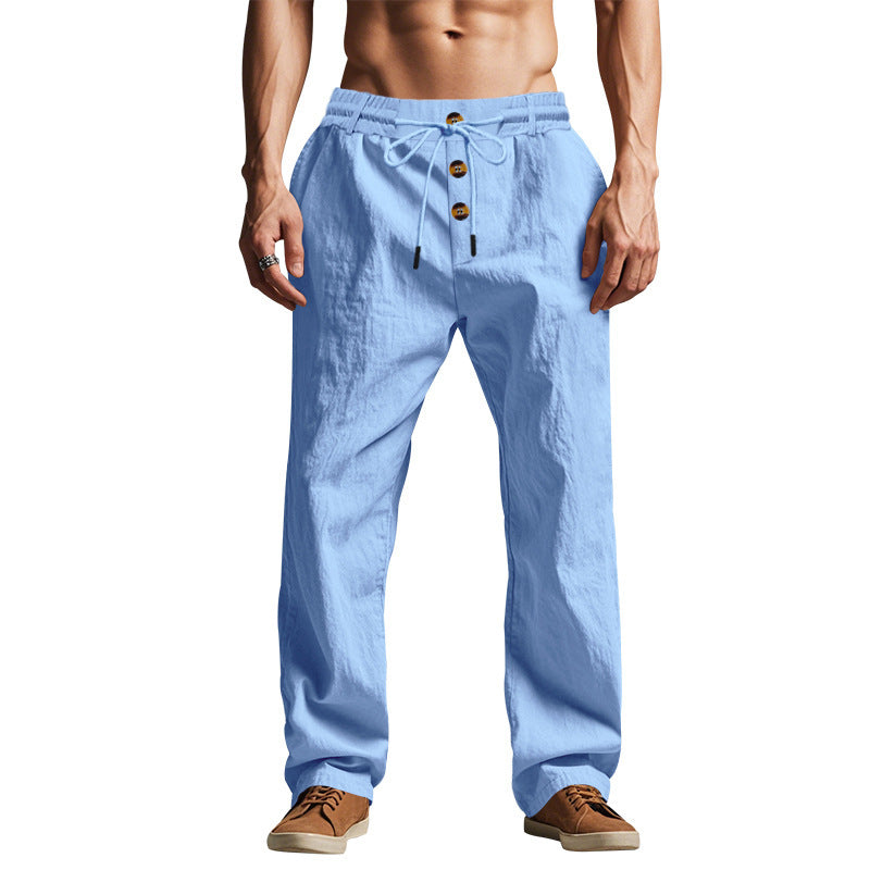 Men's Beach Trendy Button Loose Skin-friendly Breathable Sports Linen Trousers