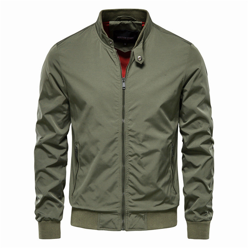 Men's Zip-up Jacket With Pockets Casual Solid Stand Collar Long Sleeve Top Outwear Clothing