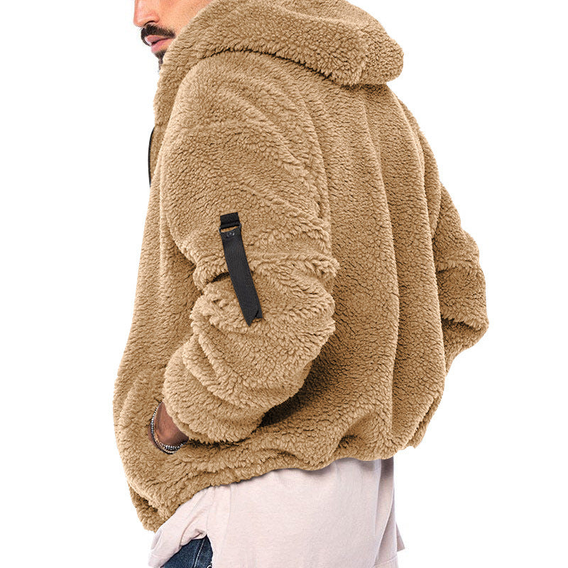 Plush Hooded Jacket Men's Autumn And Winter Fleece Double-sided Wear