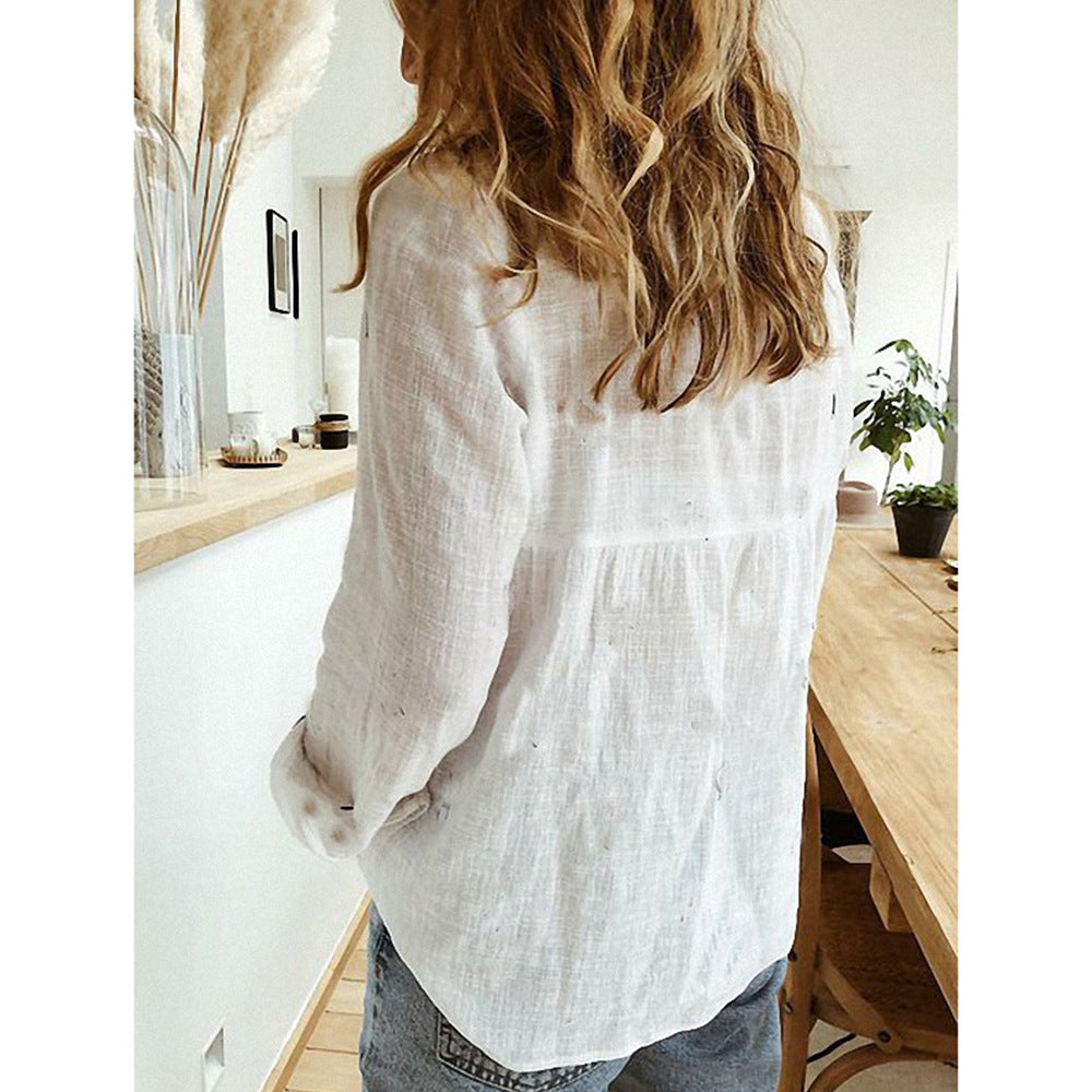 Blouse met revers en lange mouwen, effen kleur, knoopsluiting, modieuze dameskleding