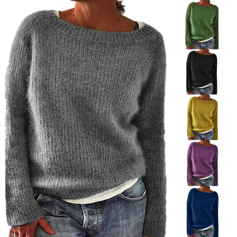 Women's Sweater Solid Color Static Version Basic Style Round Neck