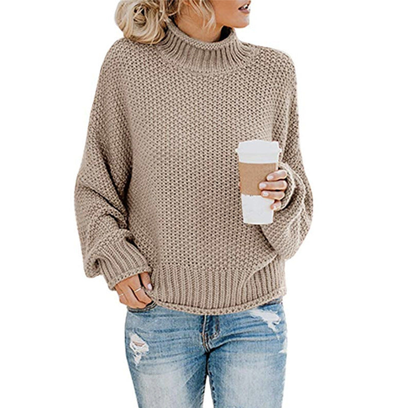 Solid Turtleneck Pullover Sweater Winter Fashion Casual Knitted Long-Sleeved Top Women's Clothing