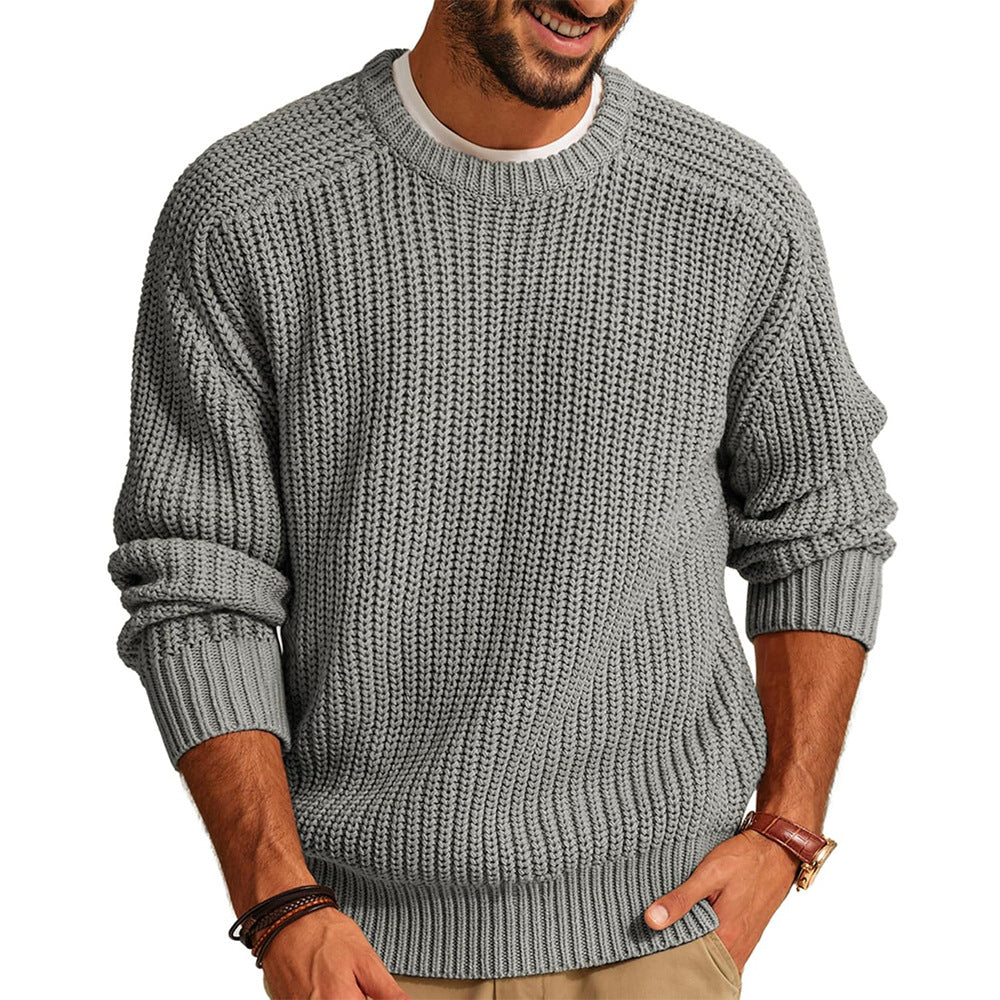 Men's Solid Color Long Sleeve Round Neck Fashion Sweater Loose Retro Sweater