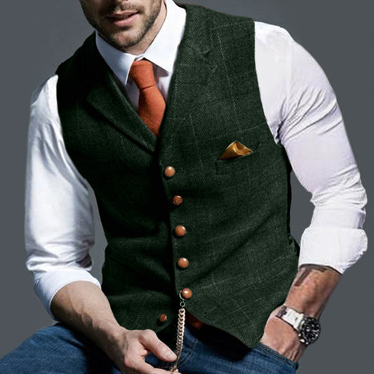 Casual Lapel Plaid Slim Fit Men's Vest Vest