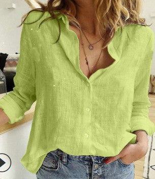 Blouse met revers en lange mouwen, effen kleur, knoopsluiting, modieuze dameskleding