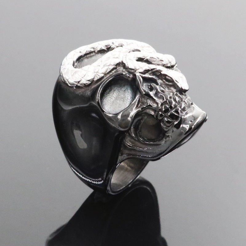 Fashion Black Snake Skull Rings For Men