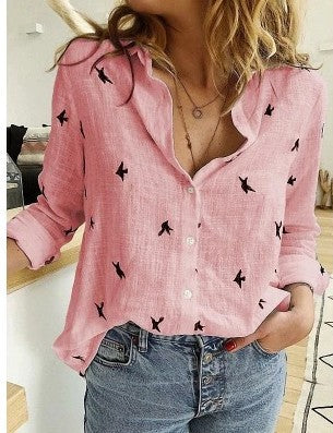 Blouse met revers en lange mouwen, effen kleur, knoopsluiting, modieuze dameskleding