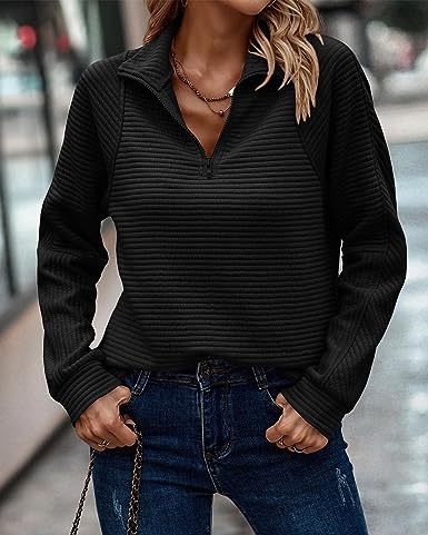 Gebreide trui met rits, sportieve dameskleding, losse pullover