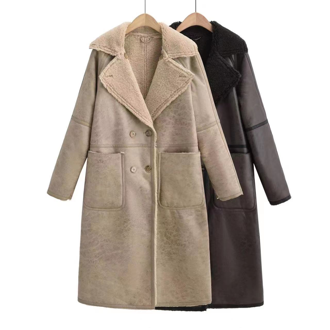 Winterjas met riem, modieuze dubbele rij knopen, reverswindjack, lange trenchcoat voor dames, middellange overjas.