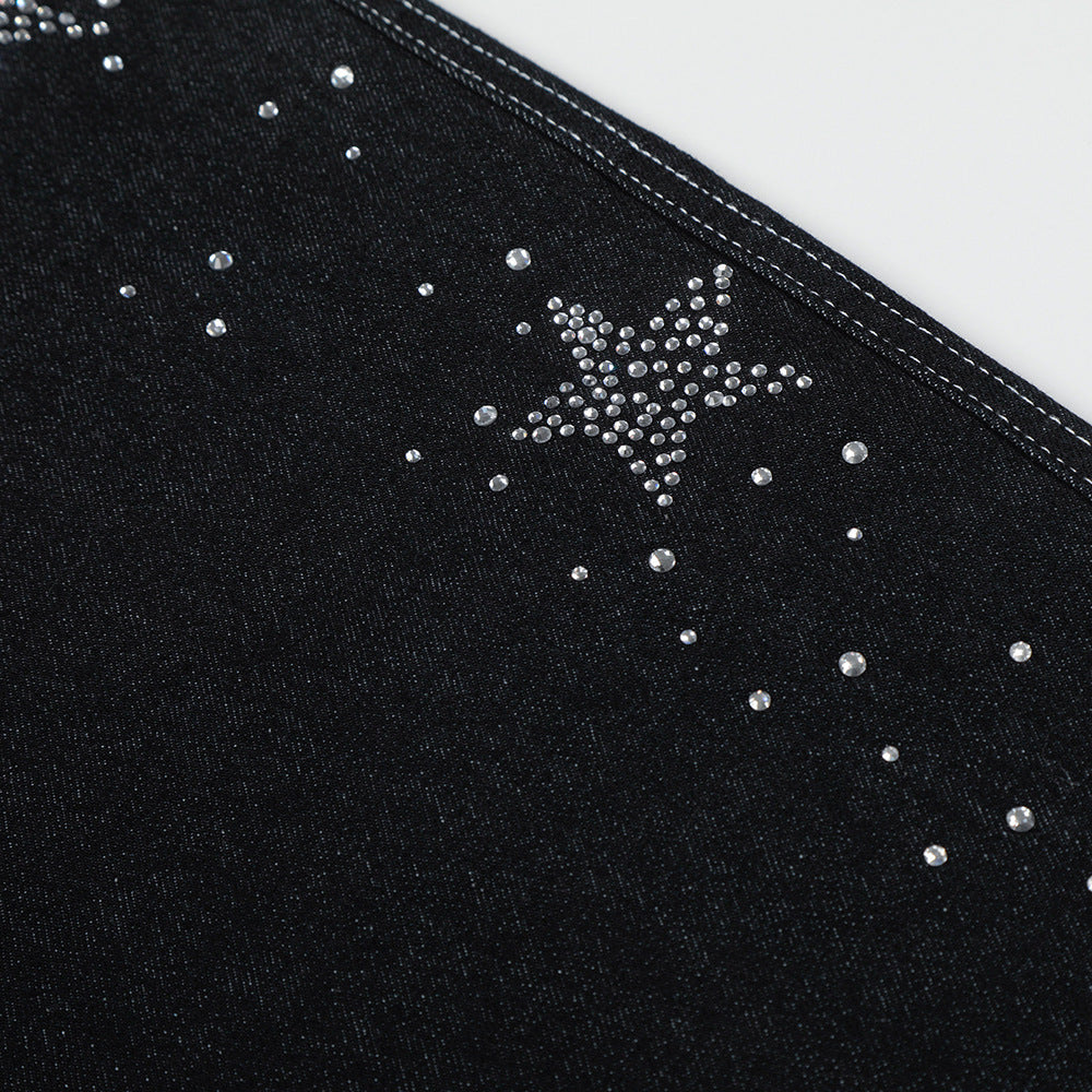 Men's Five-Pointed Star Rhinestone Straight-Leg Denim Shorts