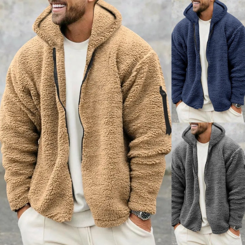 Plush Hooded Jacket Men's Autumn And Winter Fleece Double-sided Wear