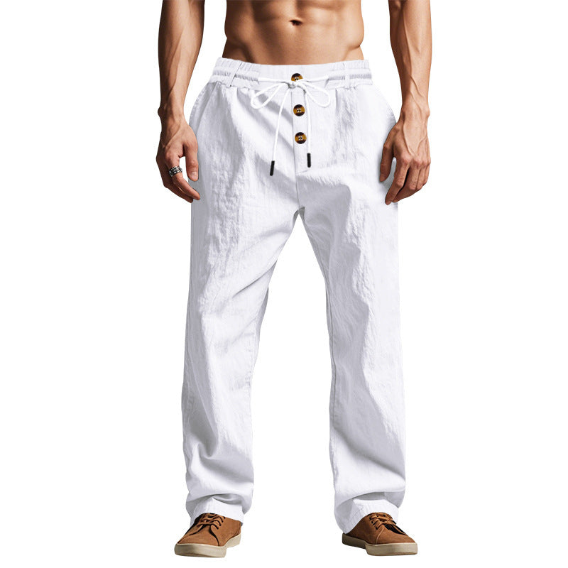 Men's Beach Trendy Button Loose Skin-friendly Breathable Sports Linen Trousers
