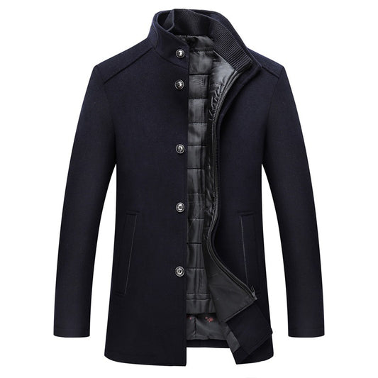 Solid Color Casual Men's Woolen Coat