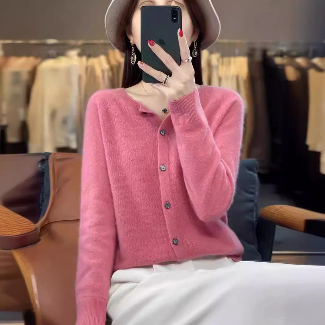 Modieus vest van merinowol voor dames met ronde hals en lange mouwen, gebreide kasjmierstof, lente/herfst, dameskleding, tops