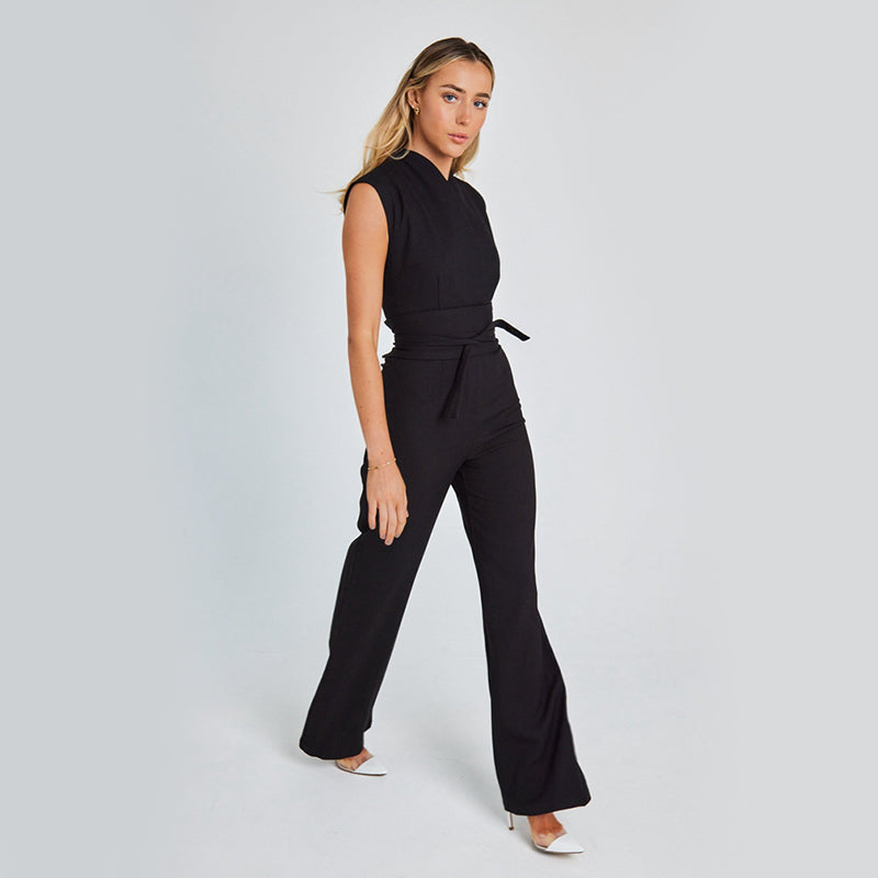 Modieuze en elegante lange mouwloze jumpsuit met V-hals, casual model met wijde pijpen voor de zomer, geschikt voor dames.