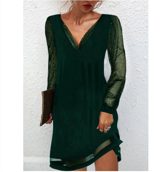 Side Sleeve V-neck Pullover Dress