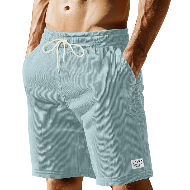 Solid-color Lace-up Loose-fit Straight-leg Mens Shorts For Summer