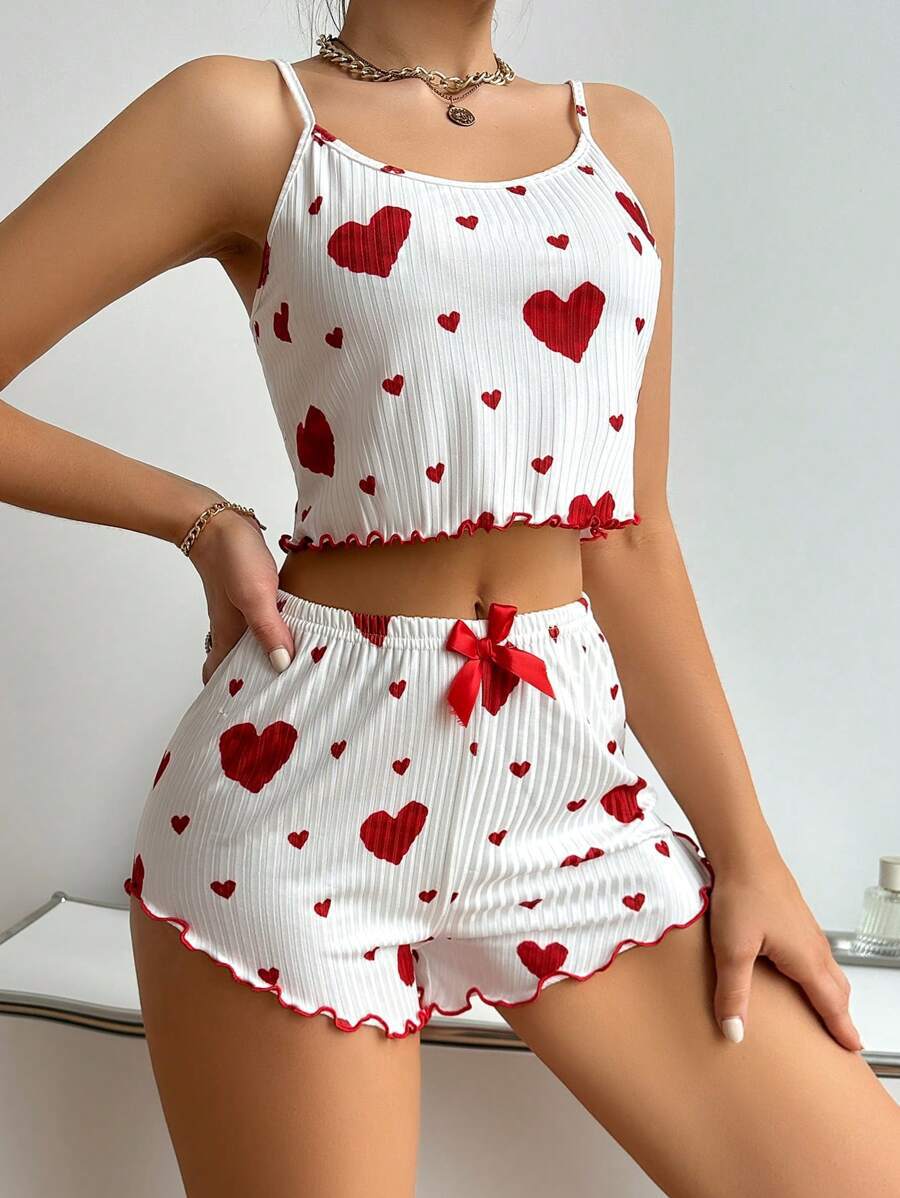 Heart Printing Suspender Short Pajamas