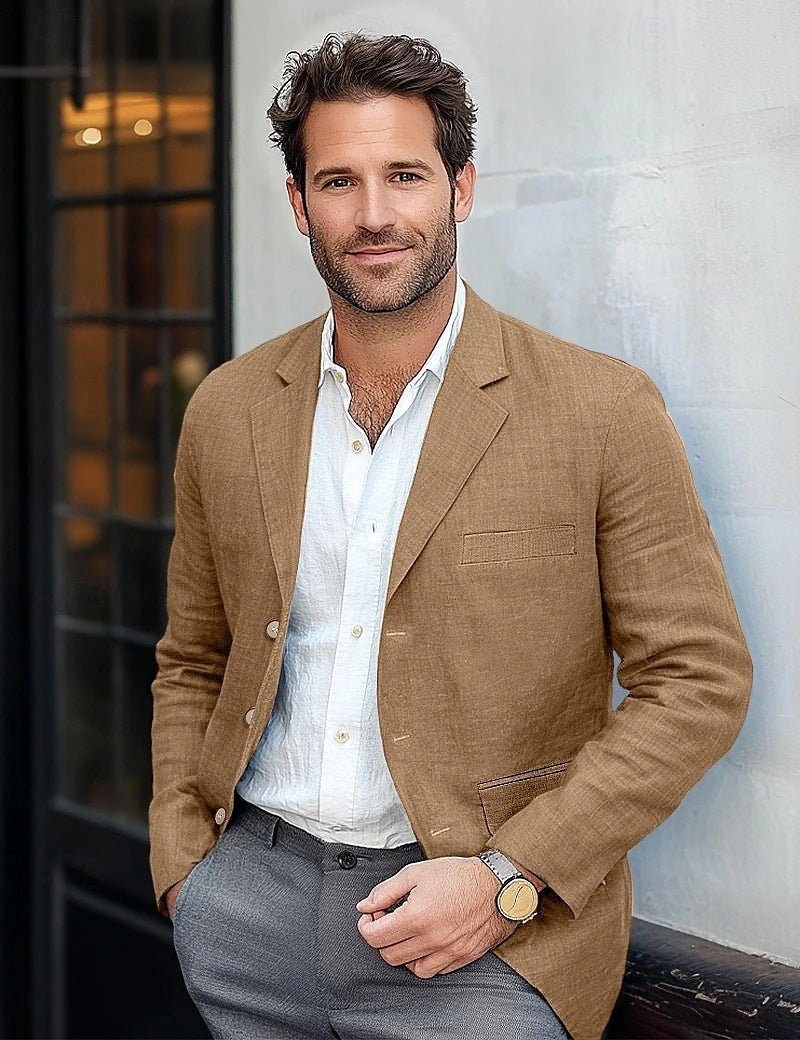 Men's Jacket Casual Cotton And Linen Suit