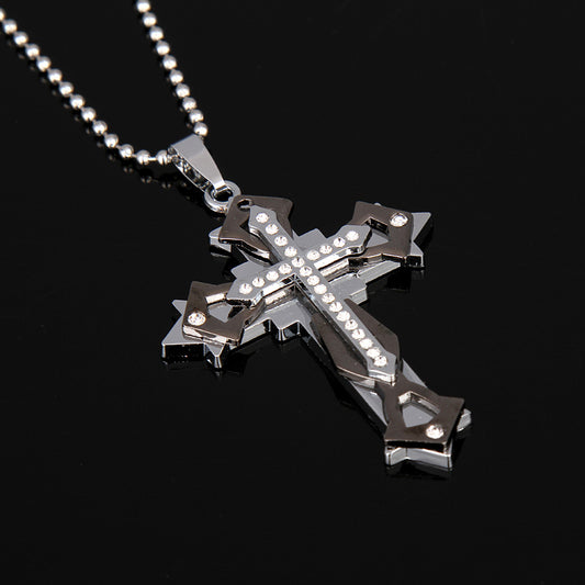Korean men Cross Necklace titanium multi Diamond