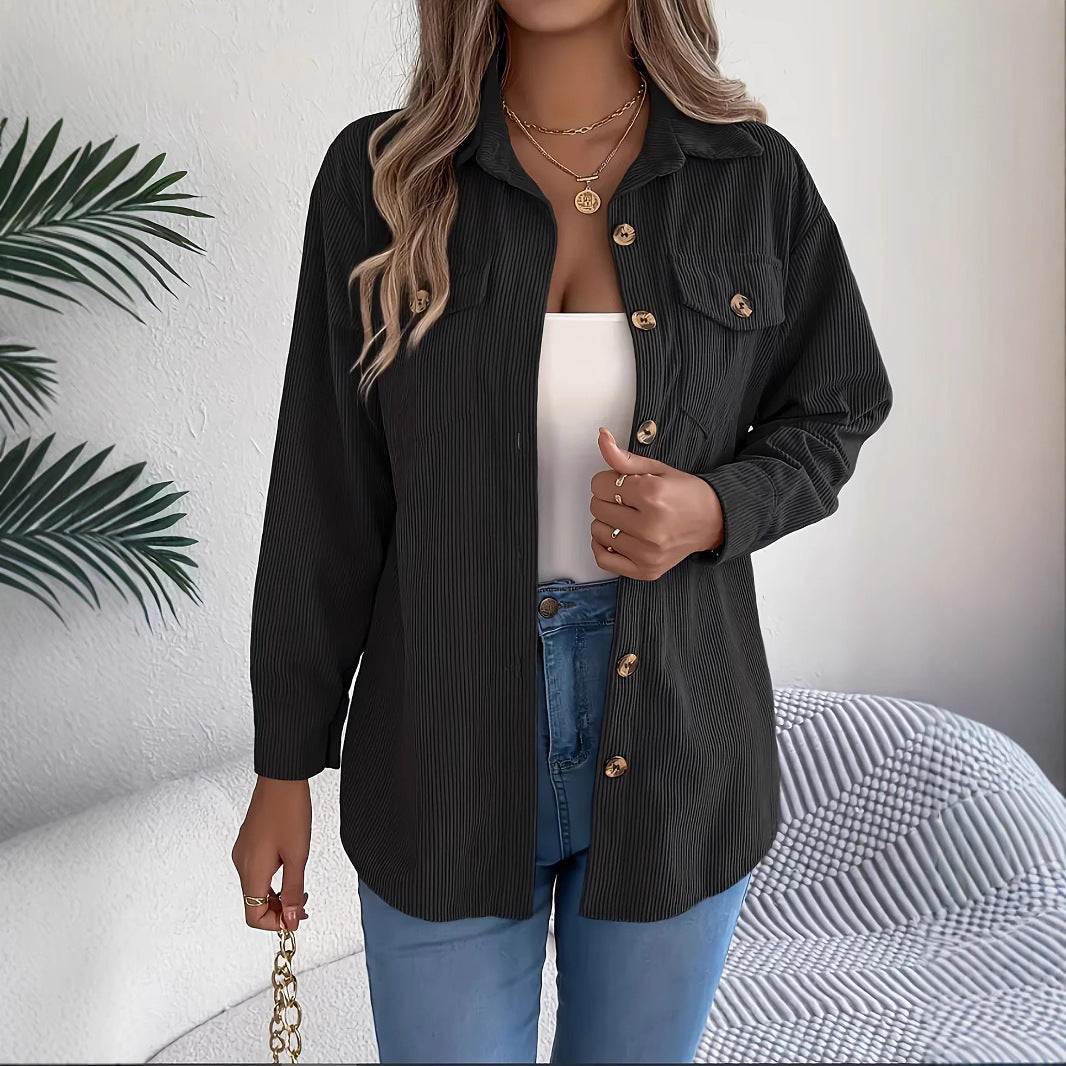 Middellange jas met strepen van corduroy in Europese en Amerikaanse stijl