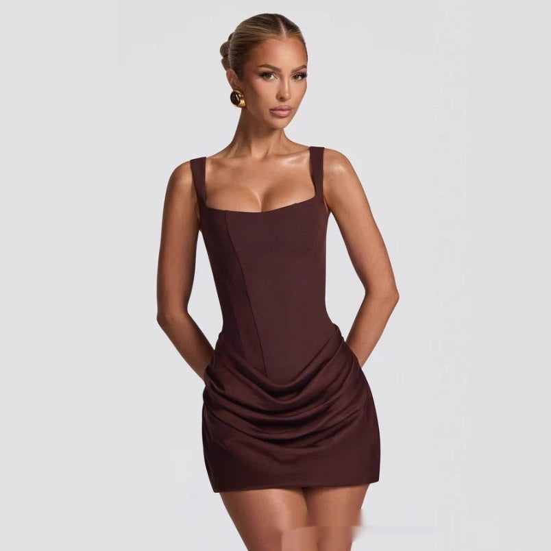 Graceful Tube Top Shoulder Strap Dress