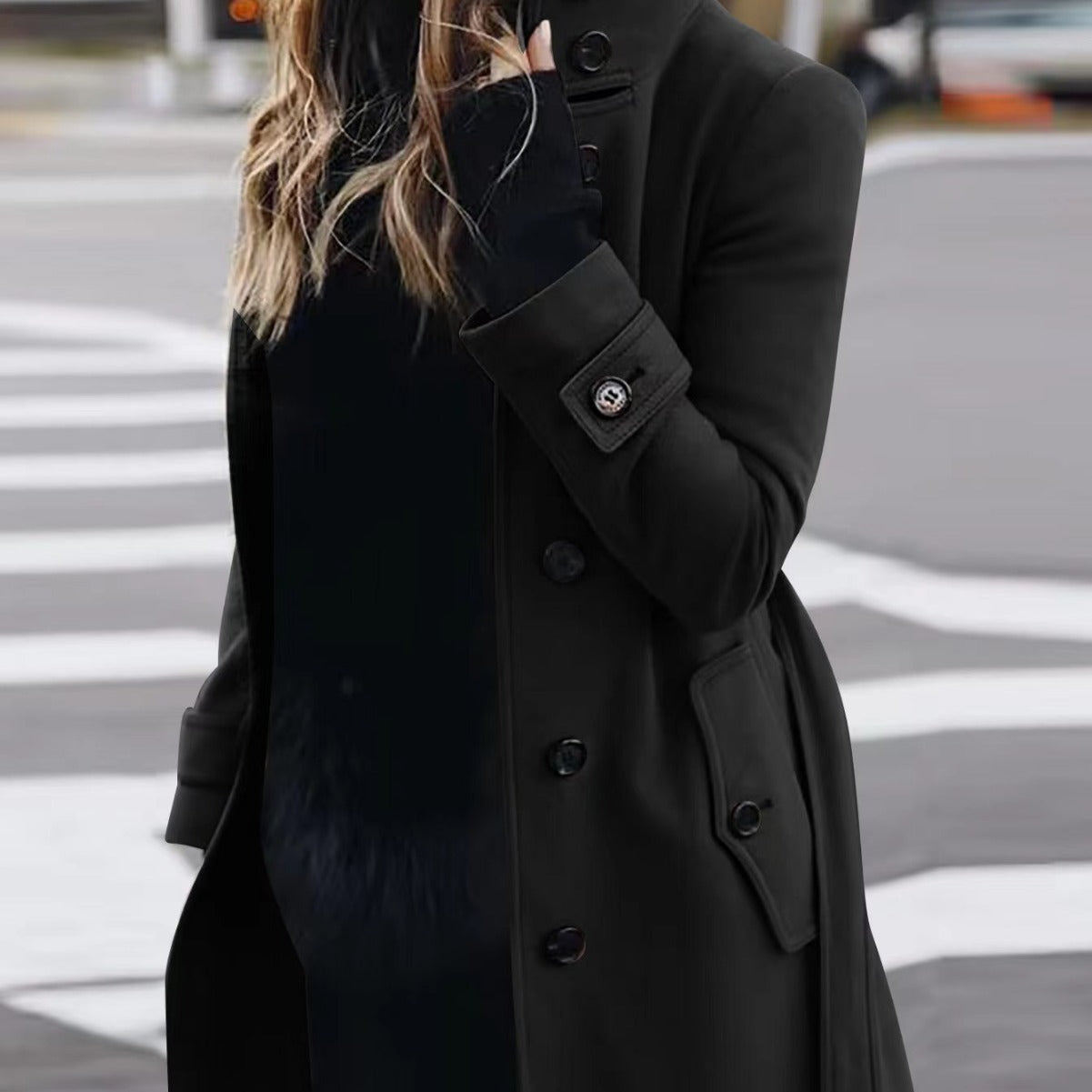 Nieuwe wollen jas voor dames, herfst/winter, slim fit vest, grote jas, lange mouwen, enkele rij knopen, opstaande kraag.