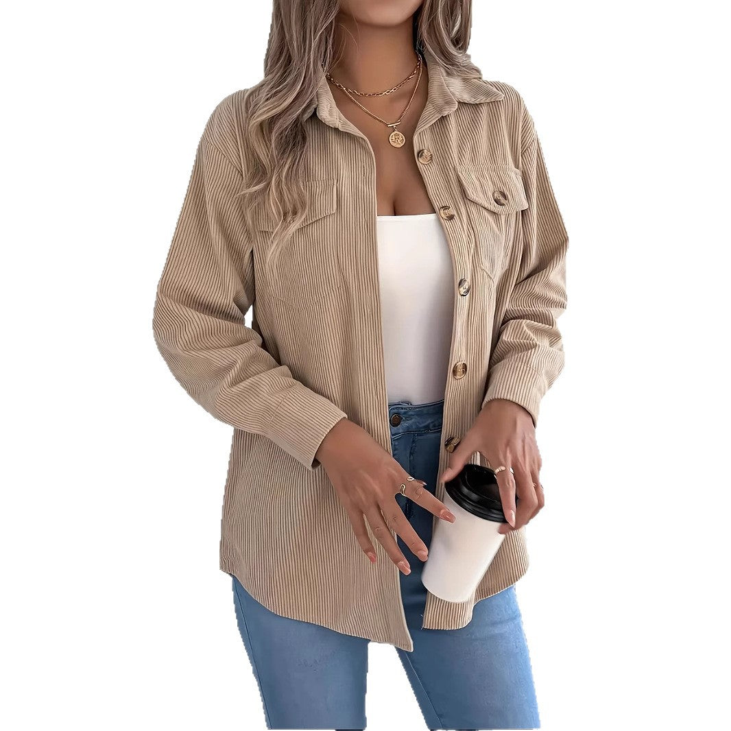 Middellange jas met strepen van corduroy in Europese en Amerikaanse stijl