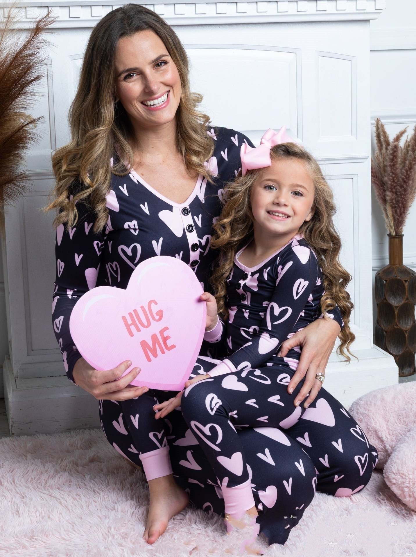 Beauty Clothing Valentine's Day Heart Printing Leisure Pajamas Parent-child Suit