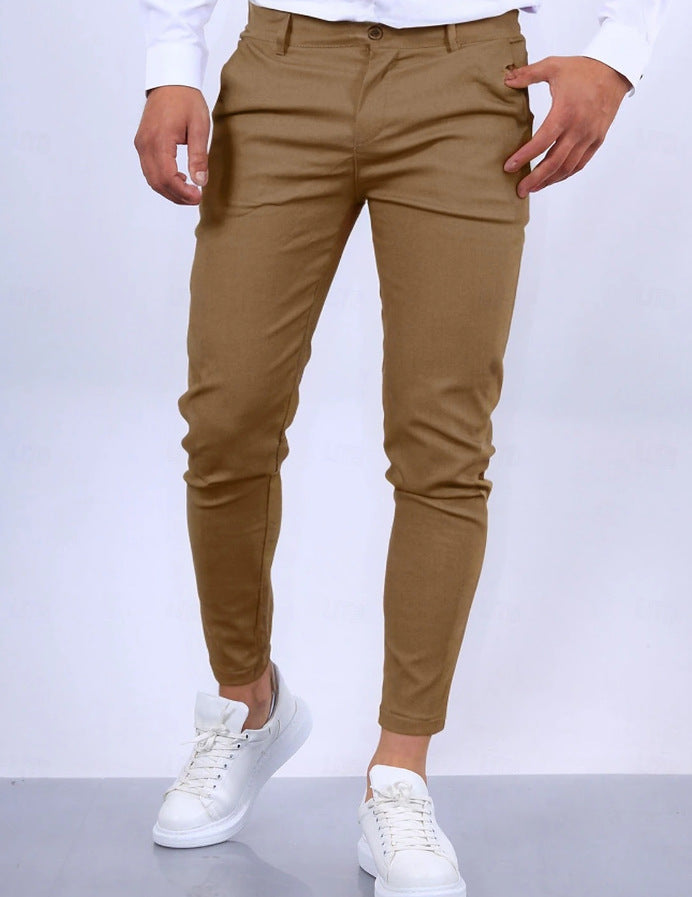 Men's Solid Color Twill Slim Fit Stretch Feet Pants