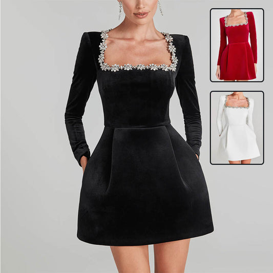 Christmas Elegant Square Neck Long-sleeved Dress