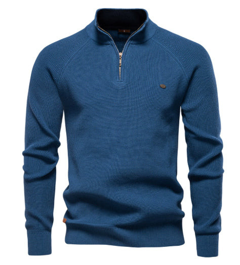 Men's Zipper Stand Collar Knitted Sweater