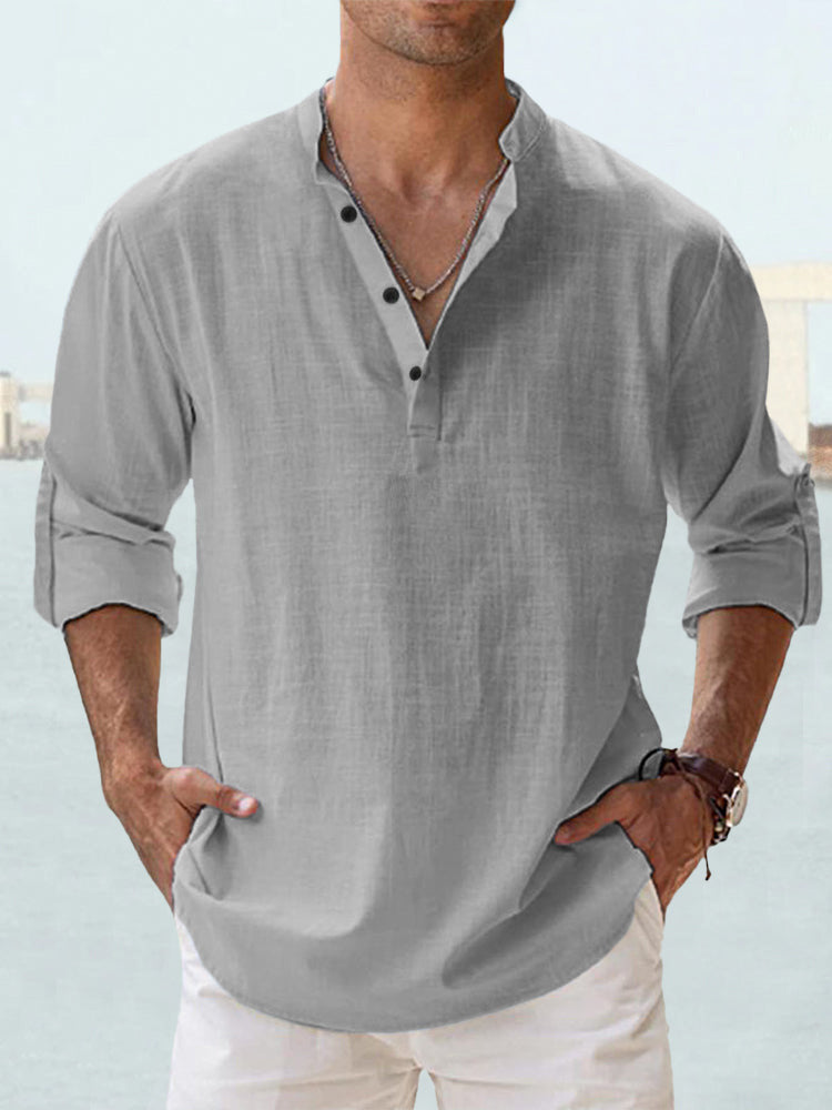 New Men's Casual Blouse Cotton Linen Shirt Loose Tops Long Sleeve