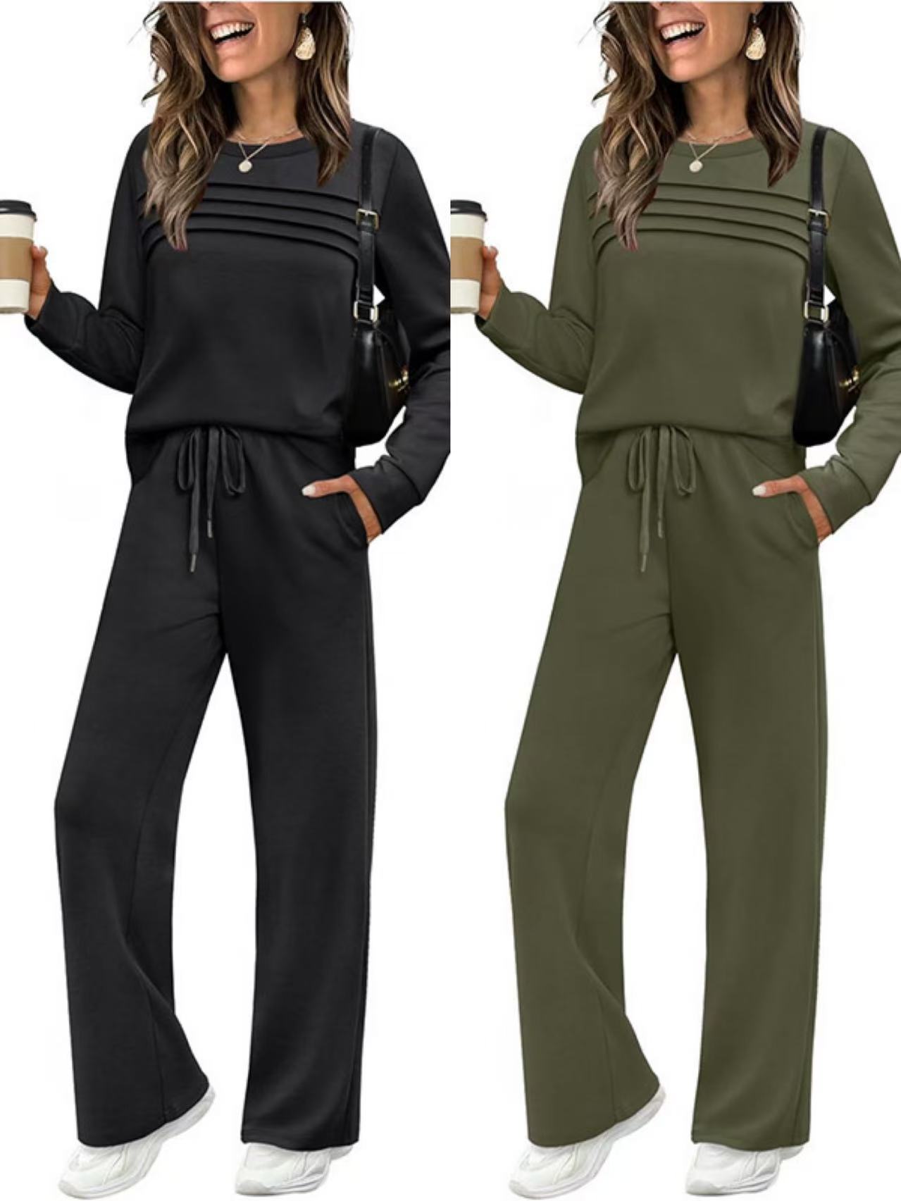 Women's Casual Elastic Waist Trousers Wide-leg Pants