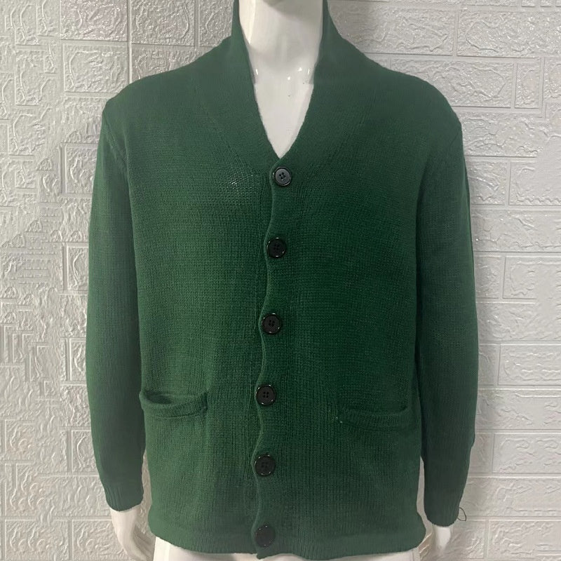 New Sweater Men's Euro American Solid Long Sleeve Knitted Cardigan