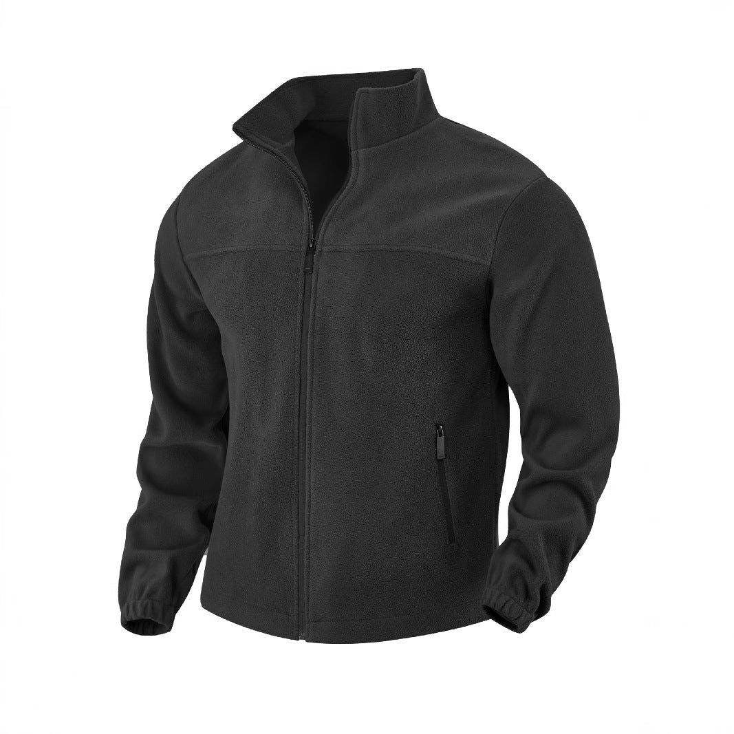 Men's Polar Fleece Jacket Outdoor Zipped Stand Collar Coat