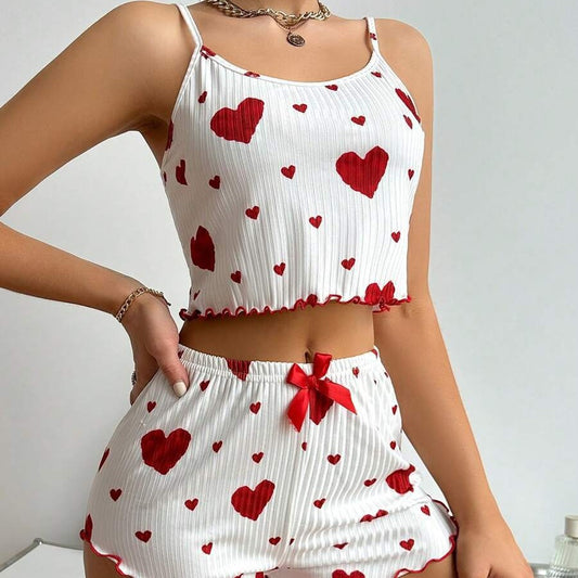 Heart Printing Suspender Short Pajamas