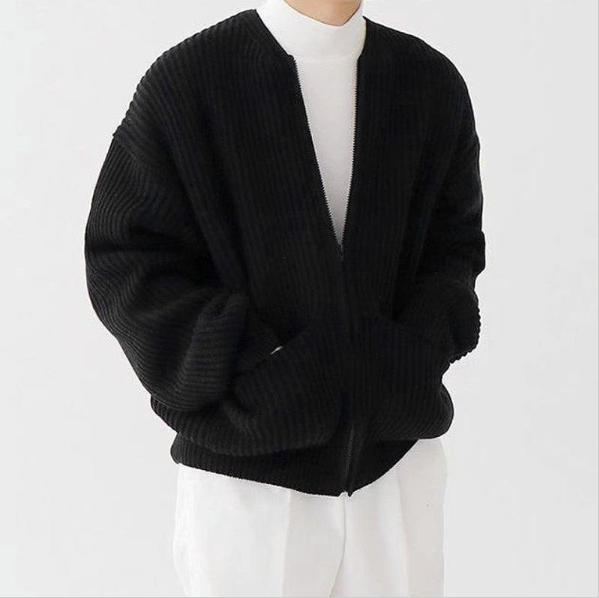 Men Zip Up Knitted Cardigan Lined Funnel Neck Jumper Sweater Pockets Coat All Seasons